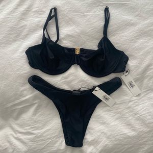 NWT Glassons Black Balconette Bikini Top & Cheeky Bottoms
